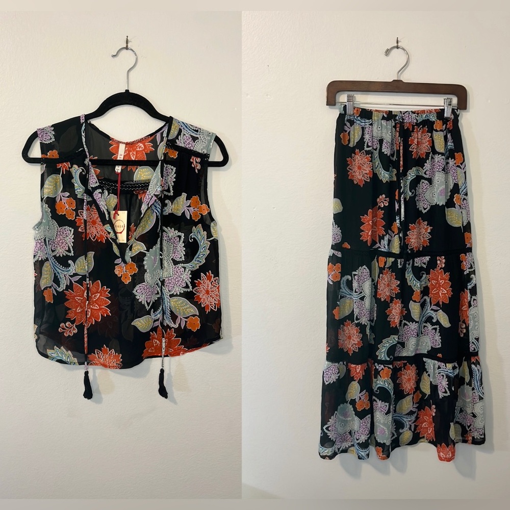 RAGA Floral Skirt Set 2pc Bohemian Anthropologie Size Small NWT